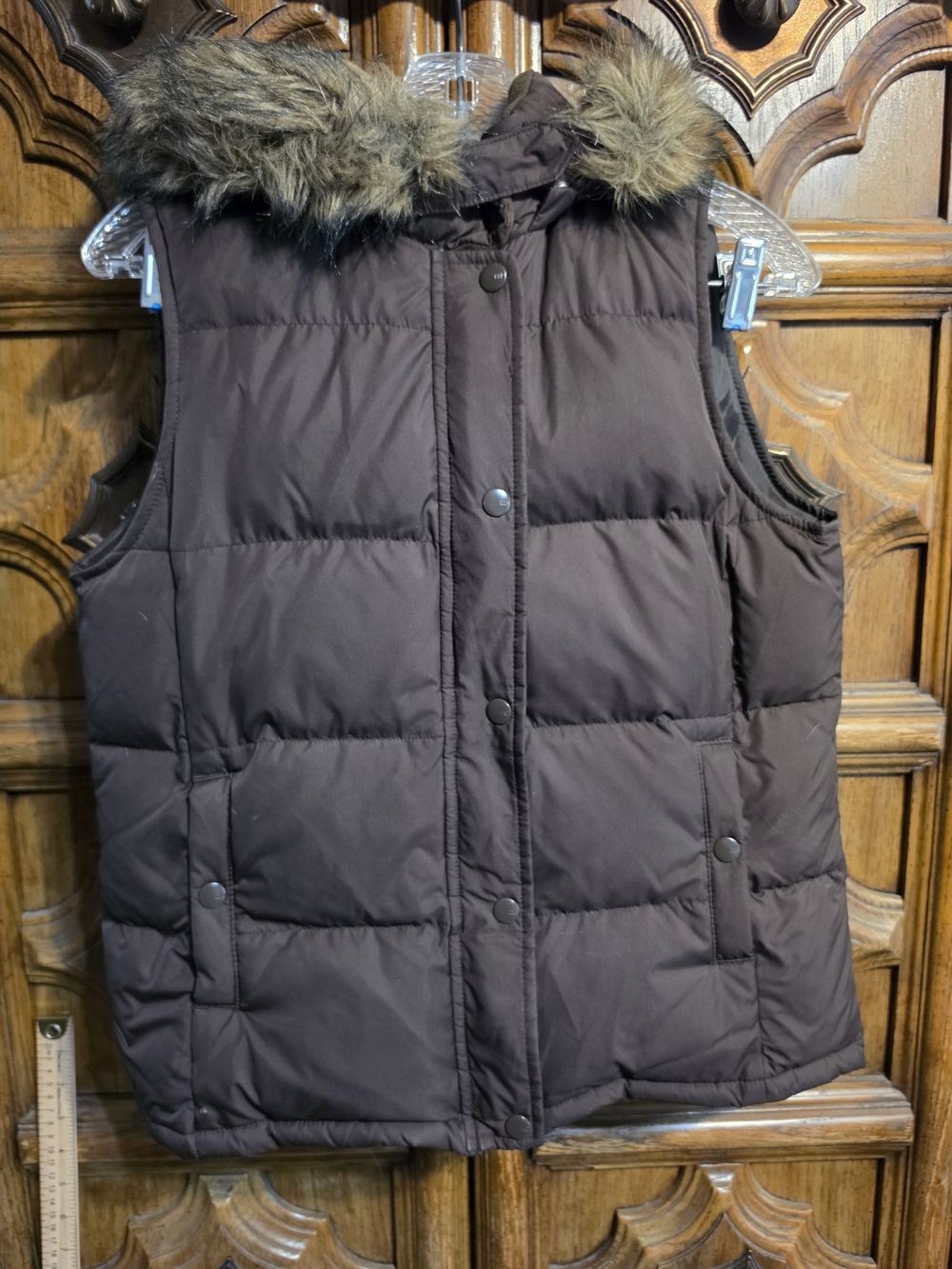 GAP Brown Quilted Vest with Faux Fur Trim